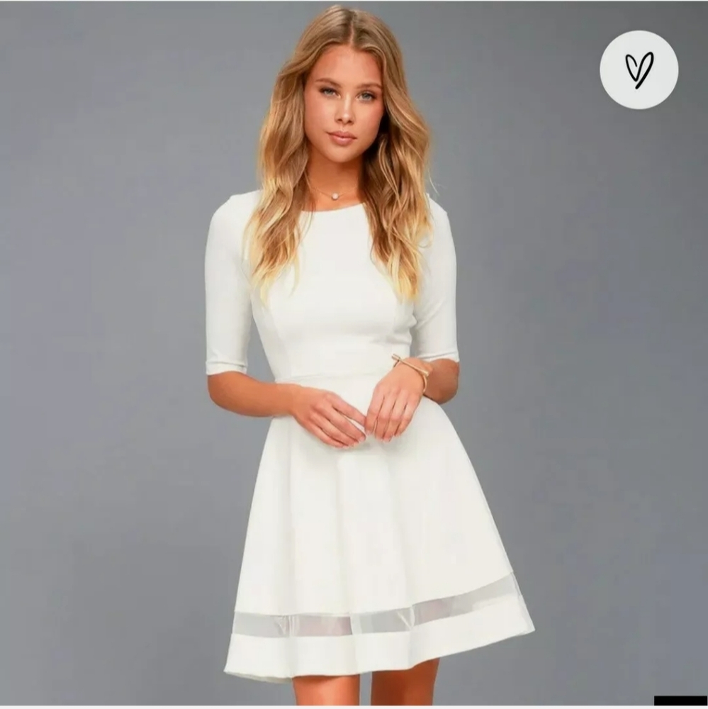 Lulus Sheer Factor White Mesh Skater Dress Large